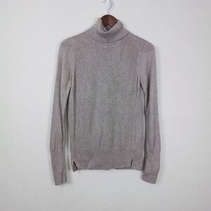 7th Avenue‎ Sweater M Beige Turtleneck Soft Cotton Blend Neutral Knit Pullover